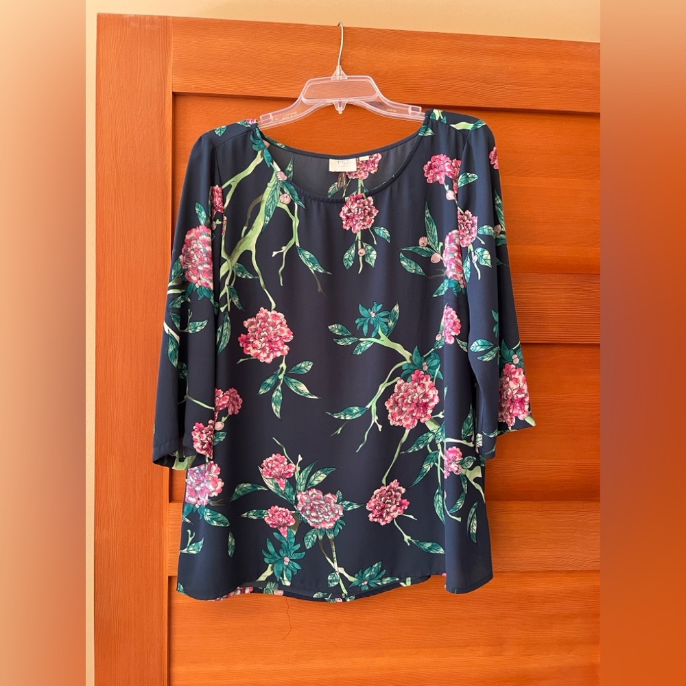 Anthropologie HD in Paris Eira Vines Floral Navy Blouse Size 12